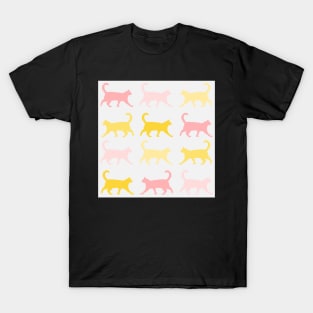 Springtime Cats in Pink and Yellow Repeat Pattern T-Shirt